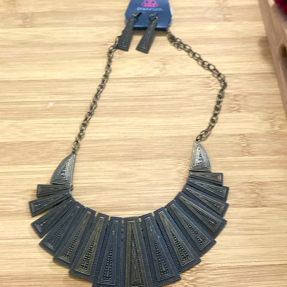 Paparazzi brass necklace and earrings set